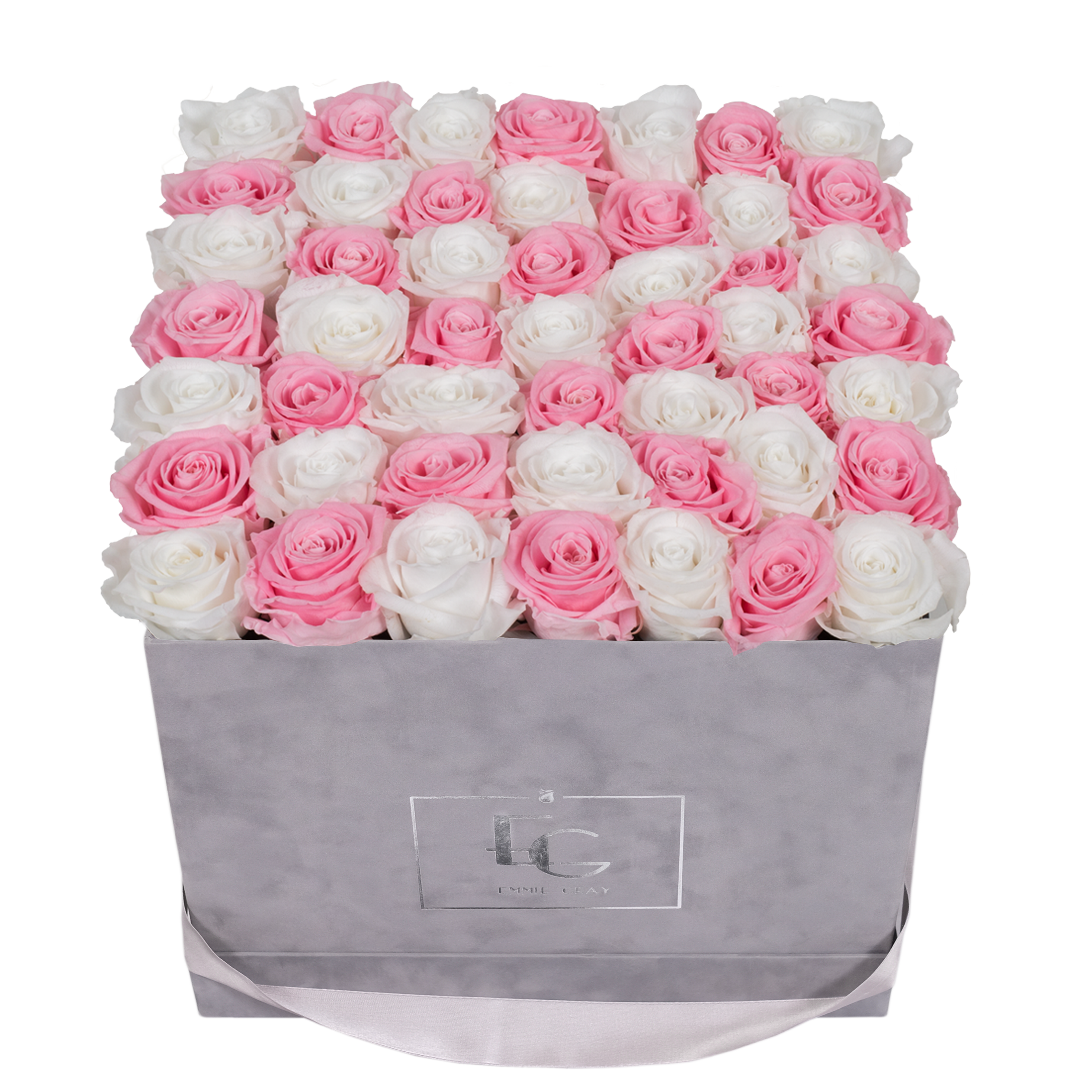Graue Flowerbox Aus Samt In Größe L Mit Infinity Rosen Emmie Gray 