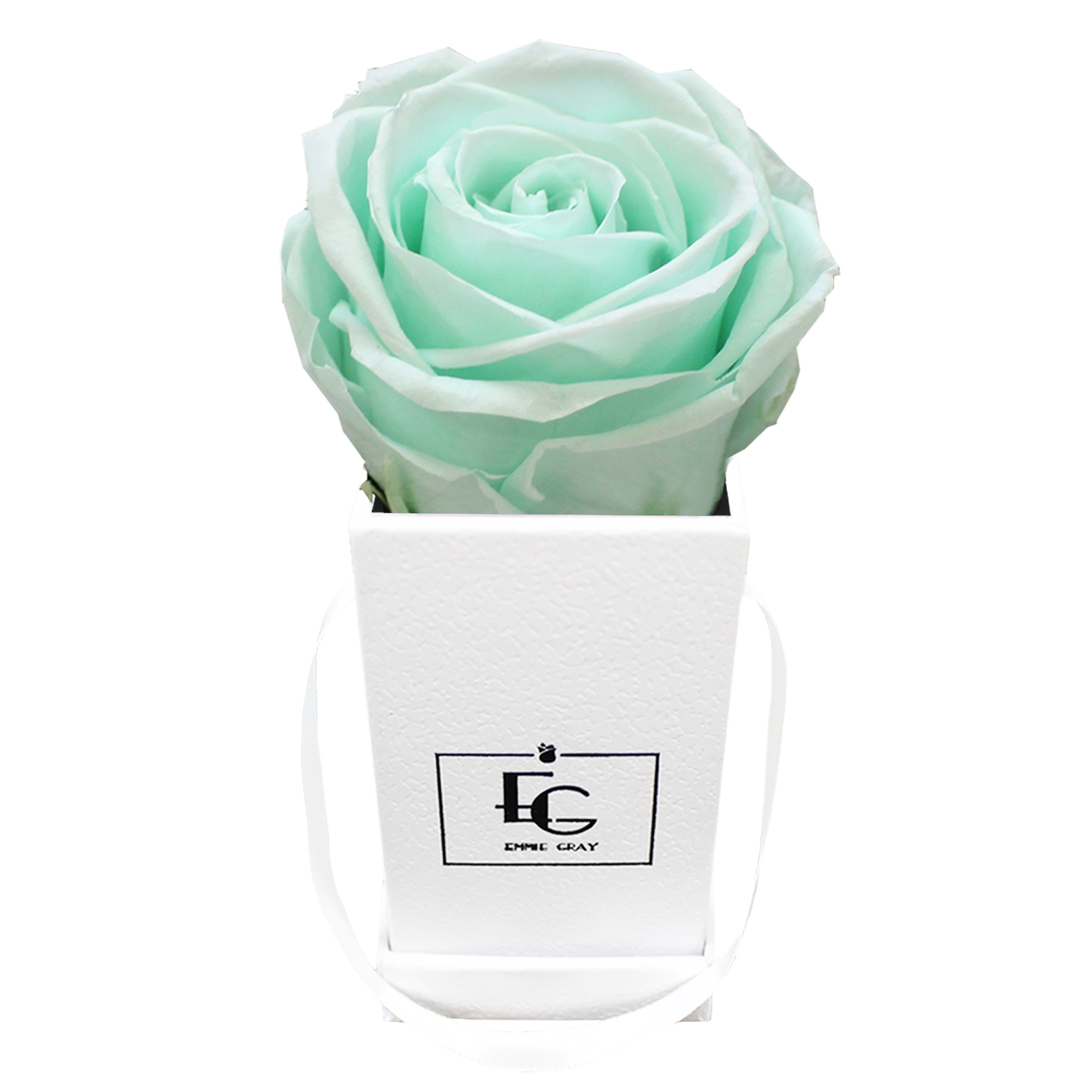 Weiße eckige Flowerbox mit Infinity Rosen EMMIE GRAY 